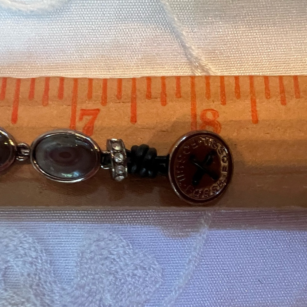 Fossil Bronzetone, Oval Real Stone & CZ Bead Bracelet w/ earrings - Picture 6 of 6